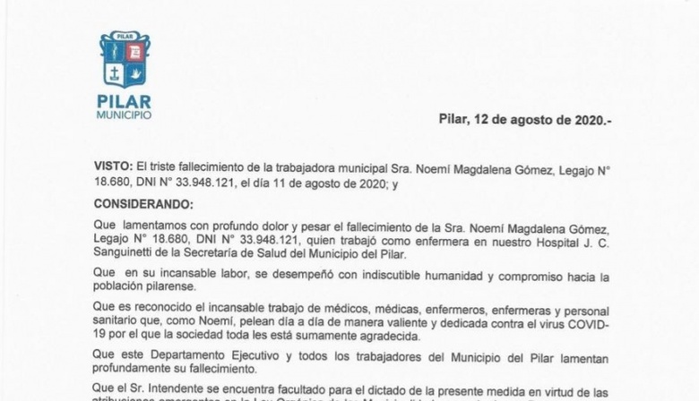 El intendente Achaval declaró 3 días de luto en el distrito de Pilar